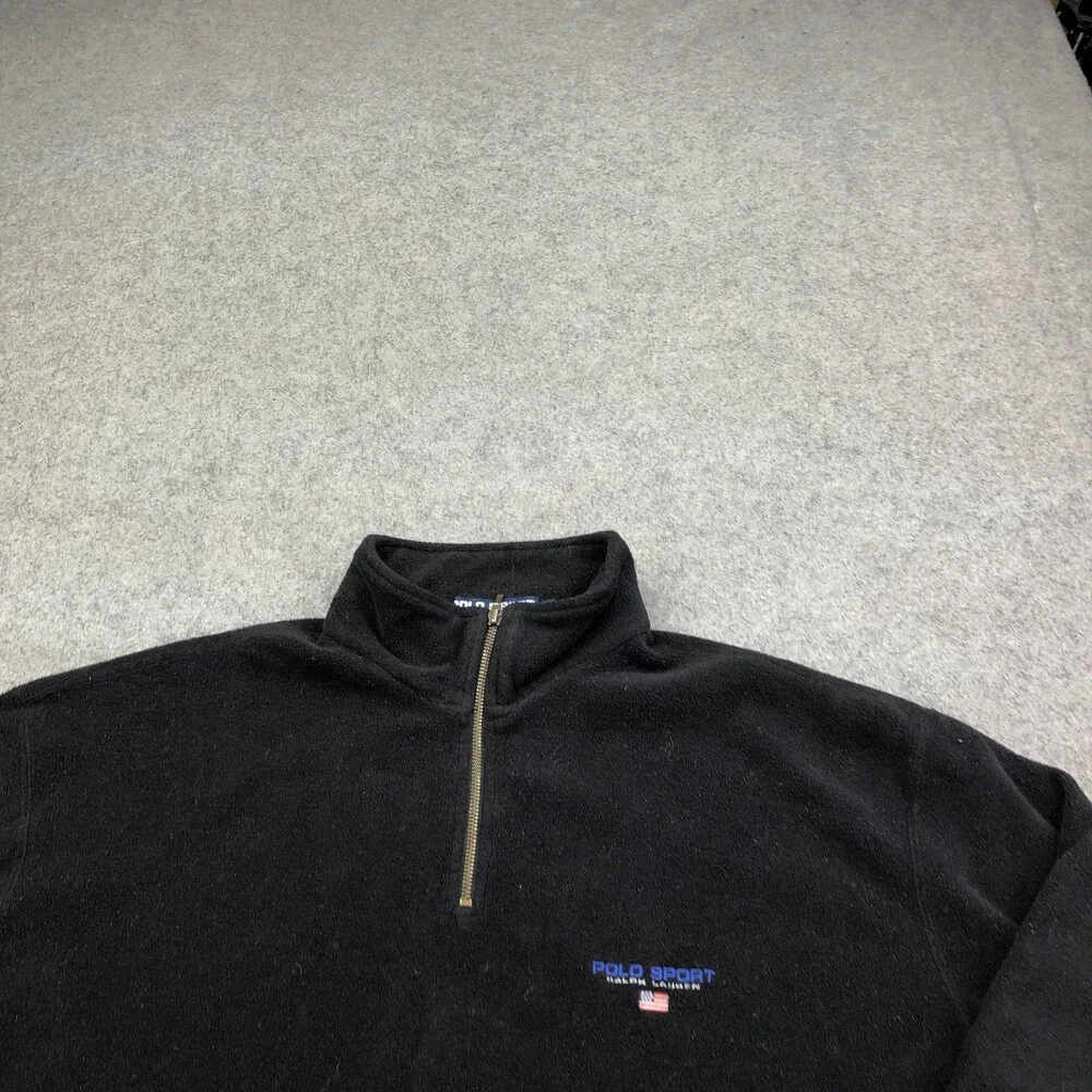 Vintage Polo Sport Ralph Lauren Sweater Mens XL Black 1/4 Zip Fleece Mock Neck